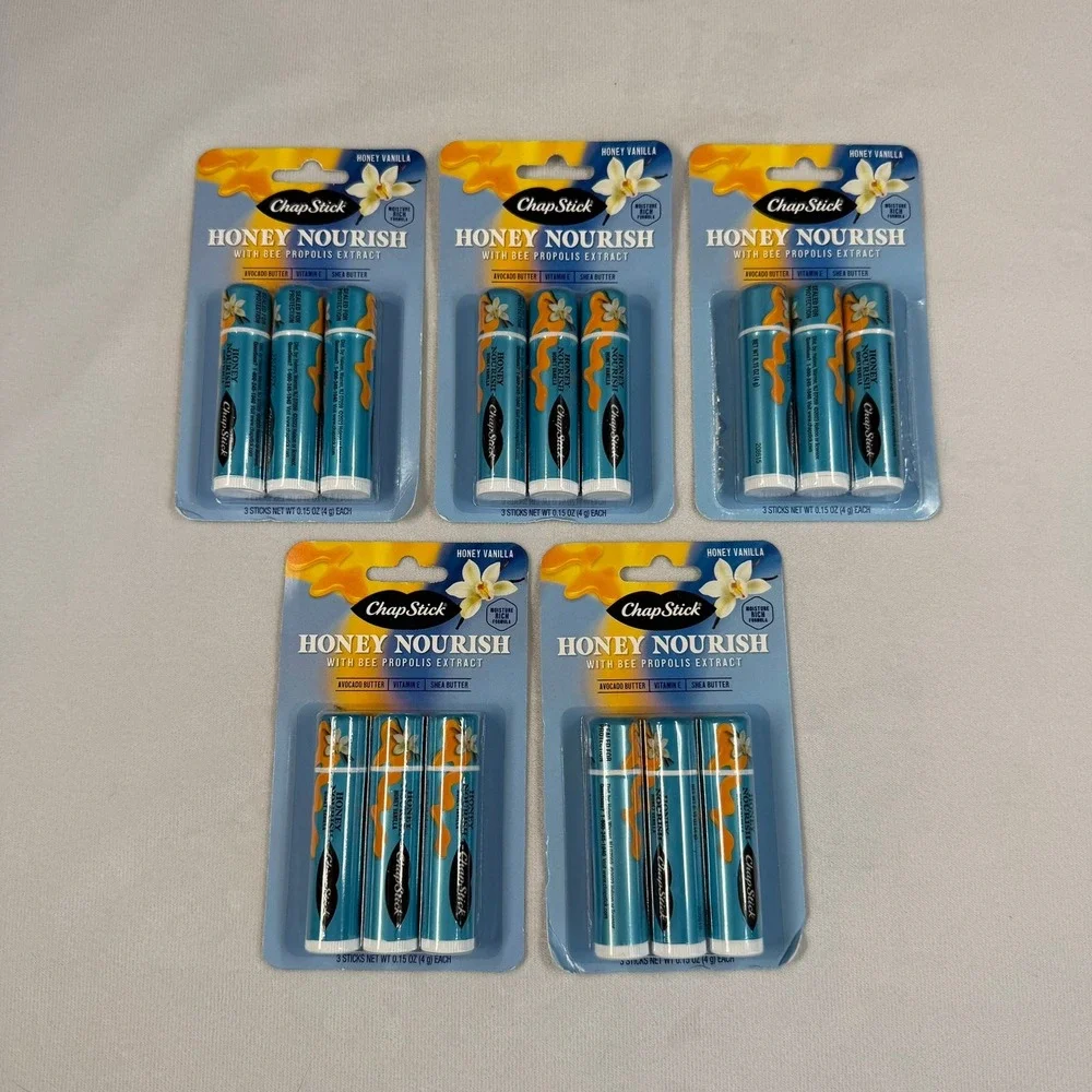5X ChapStick Honey Nourish Lip Balm Honey Vanilla 3 Sticks each New - Picture 1 of 2